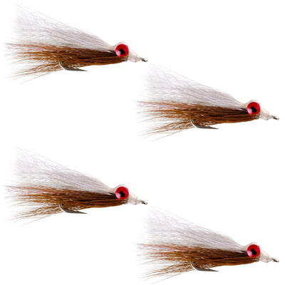 Clousers Deep Minnow Brown/White Streamer- 4 Saltwater Flies - Size 1/0