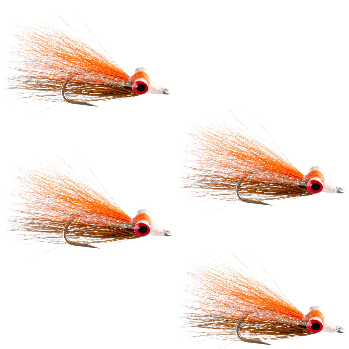 Set of four Clouser Freshwater Deep Minnow flies in brown and orange, size 4, designed for stream fishing by The Fly Fishing Place