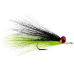 Saltwater Clousers Minnow Streamers Assortment with black and chartreuse flies, size 1/0, for fly fishing.