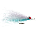 Saltwater Clousers Deep Minnow streamer in blue and white, size 1/0, designed for fly fishing, featuring realistic feather and thread details.