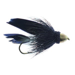 Four Cone Head Black Muddler Minnow streamer trout wet flies, size 6, designed for fly fishing, by The Fly Fishing Place.