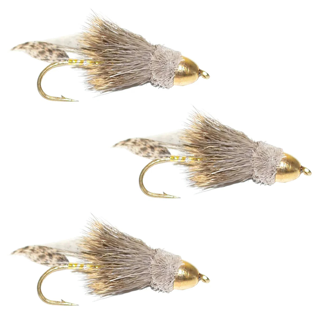 3 Pack Cone Head Muddler Minnow Trout and Bass Streamer Fly - Size 4