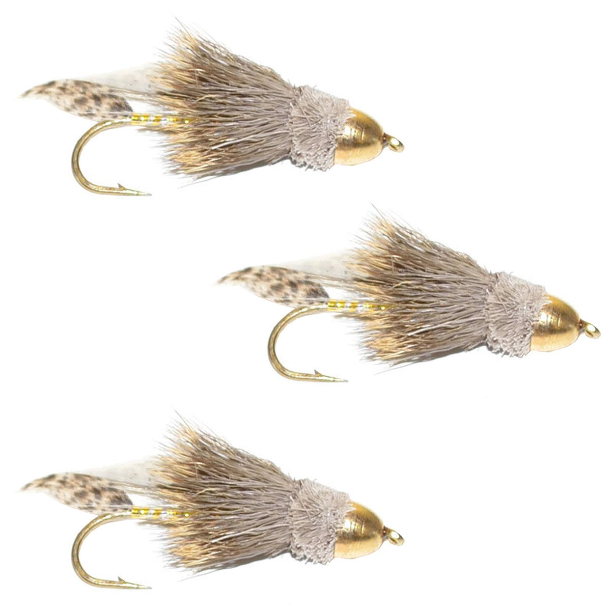 3 Pack Cone Head Muddler Minnow Trout and Bass Streamer Fly - Size 10