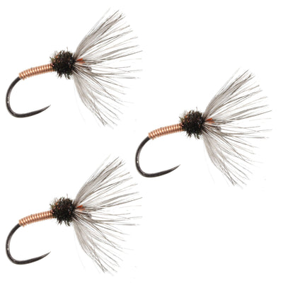 Set of three copper Sakasa Kebari Tenkara fishing flies in size 10, detailed with metallic copper bodies for freshwater fly fishing.