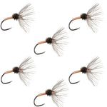 Set of six Copper Sakasa Kebari Tenkara flies in size 14, fishing nymphs with copper accents, ideal for fly fishing enthusiasts.