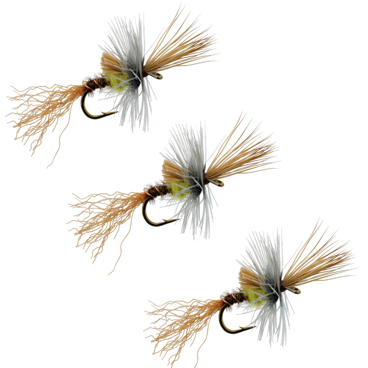 Three Pale Morning Dun PMD Cripple dry flies for trout fishing, size 18, by The Fly Fishing Place.