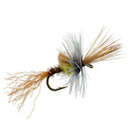 Three Pale Morning Dun PMD Cripple Mayfly dry flies, size 18, for trout fishing, featuring detailed fly patterns on a fishing hook.
