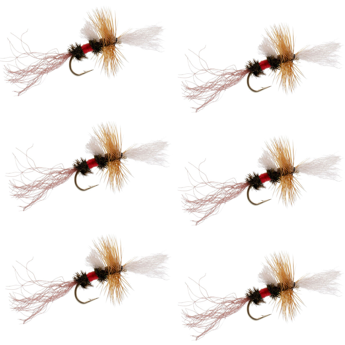 Set of six Royal Wulff Cripple Mayfly dry flies for trout fishing, size 14, by The Fly Fishing Place