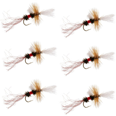 Six Royal Wulff Cripple Mayfly caddis emerger trout dry flies on size 16 hooks, designed for fly fishing.