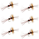 Six Royal Wulff Cripple Mayfly Trout Dry Flies in size 18, featuring realistic caddis emerger design on hooks for fly fishing.