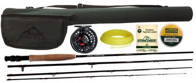 Stone Creek Outfitters Cutthroat™ fly rod and reel combo in white, featuring a sleek fishing rod and matching reel for fly fishing.