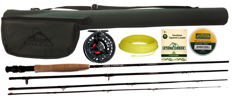 Stone Creek Outfitters Cutthroat™ fly rod and reel combo in white, featuring a sleek fishing rod and matching reel for fly fishing.