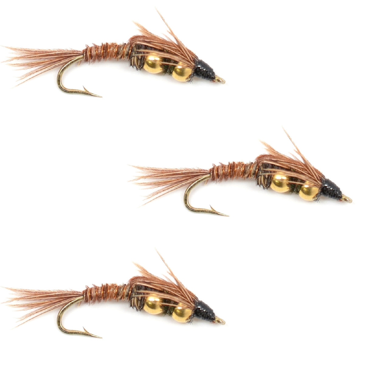 Set of three trout wet flies with double bead pheasant tail nymph hooks, size 8, for fly fishing from The Fly Fishing Place.