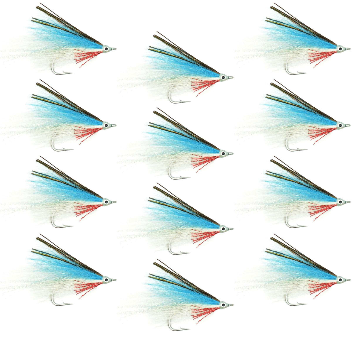 Lefty's Deceiver saltwater streamer fly in blue and white, set of 12 size 1/0 hooks for saltwater fishing.