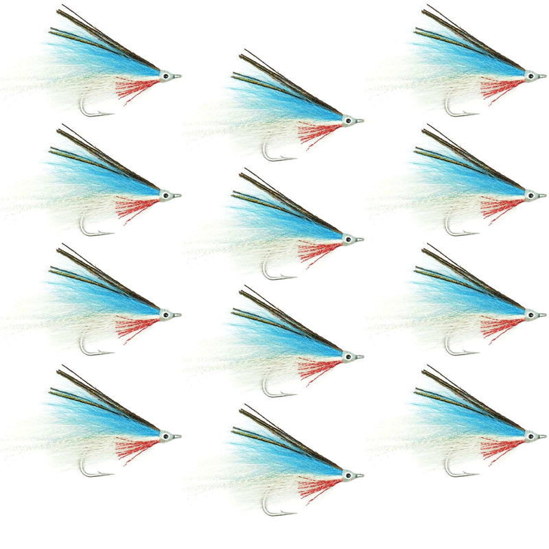 Lefty's Deceiver saltwater streamer fly in blue and white, set of 12 size 1/0 hooks for saltwater fishing.