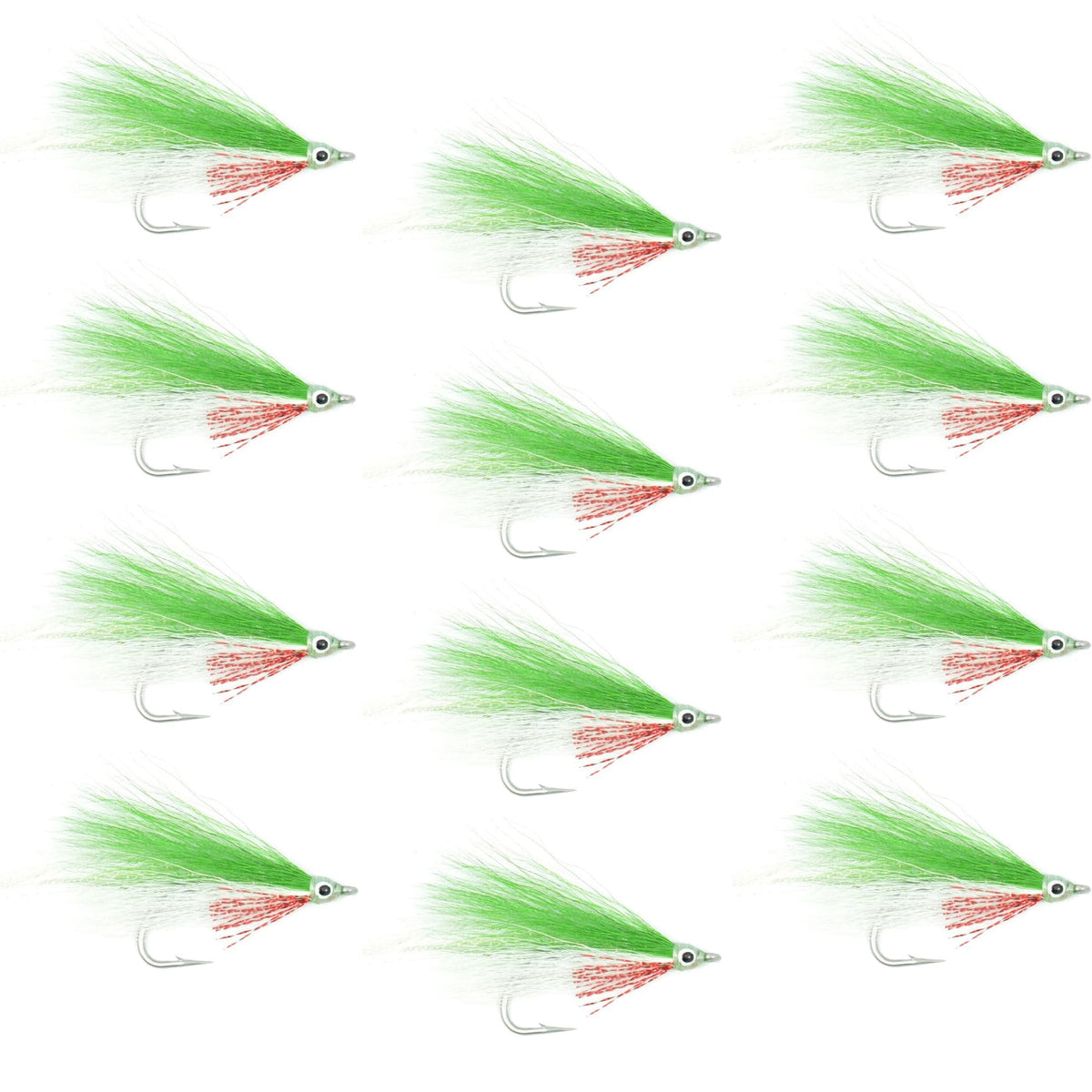 Lefty's Deceiver Saltwater Streamer Fly - Green/White - 12 Flies - Size 1/0
