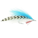 Lefty's Deceiver saltwater streamer fly in blue, white, and grizzly pattern, size 1/0, designed for fly fishing.