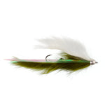 Dolly Llama Stinger Streamer Flies in olive and white, size 4, designed for trout fishing, by The Fly Fishing Place.