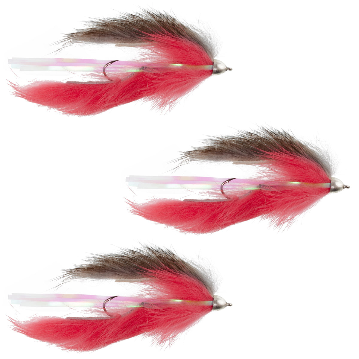 Set of three Dolly Llama Stinger Streamer Flies in natural and salmon colors, size 4 trout wet flies for fly fishing.