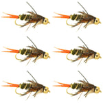 Six Double Bead Twenty Incher Nymph Trout Flies with hooks size 12, designed for fly fishing by The Fly Fishing Place.
