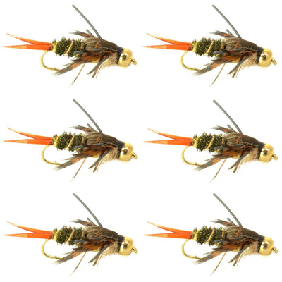 Six Double Bead Twenty Incher Nymph Trout Flies with hooks size 12, designed for fly fishing by The Fly Fishing Place.