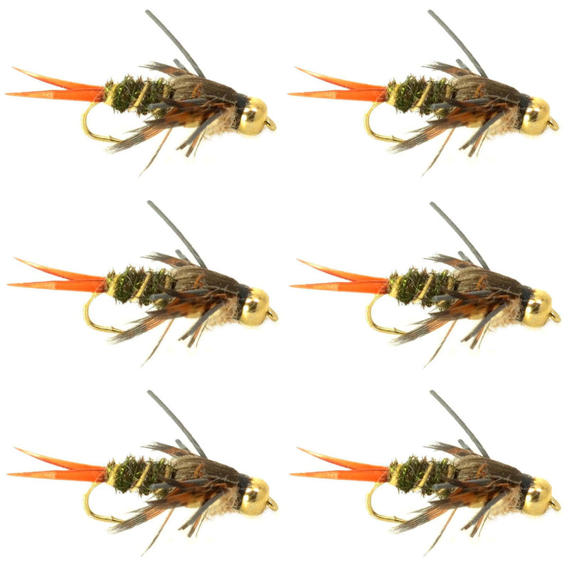 Six Double Bead Twenty Incher Nymph Trout Flies with hooks size 12, designed for fly fishing by The Fly Fishing Place.