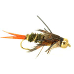 Six trout nymph flies with double beads, size 12 hooks, from The Fly Fishing Place, designed for fly fishing.