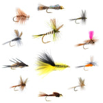 Eastern Trout Fly Assortment featuring 12 essential trout fishing flies from The Fly Fishing Place, displayed on a fishing tackle tray.