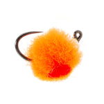 Three orange tungsten bead tactical Euro nymph flies with red spots for trout fishing, size 14, by The Fly Fishing Place.