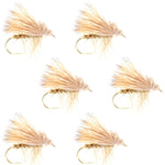 Set of six yellow elk hair caddis dry flies for trout fishing, size 18, from The Fly Fishing Place.