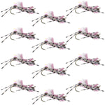 Set of 12 Fat Albert Pink Foam Body Grasshopper Dry Flies for trout fishing, size 10, by The Fly Fishing Place.