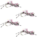 Set of four Fat Albert pink foam grasshopper dry flies for trout fishing, hook size 10, by The Fly Fishing Place.