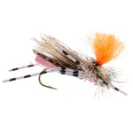 Pink foam Feth Hopper trout dry fly with orange accents on a hook size 10, designed for fly fishing, by The Fly Fishing Place