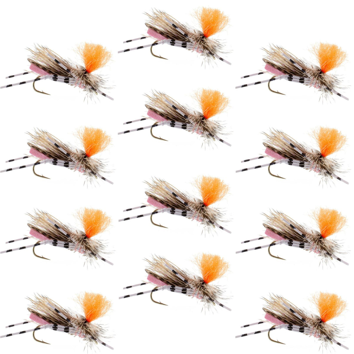 Feth Hopper Pink - Foam Grasshopper Fly Pattern - 12 Flies Hook Size 10