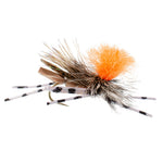 Tan foam grasshopper dry fly with orange accents, size 10 hook, designed for trout fishing, by The Fly Fishing Place.