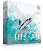 3D front view of the Finspan board game box by Bards & Cards, featuring colorful artwork and game title on the packaging.