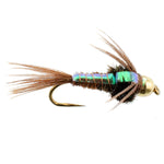 Three barbless trout wet flies with flashback and pheasant tail tails, size 16, designed for fly fishing by The Fly Fishing Place.
