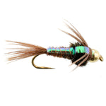 Three barbless trout wet flies with flashback pheasant tail nymph design, size 18, by The Fly Fishing Place.