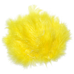 Yellow Marabou feathers for fly tying, 1/8 ounce, used in fly fishing, featuring soft, fluffy feather strands from Woolly Bugger materials.