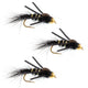 3 Pack Tungsten Bead Head Rubber Legs Black Gold-Ribbed Hare's Ear Trout Fly Nymph - Hook Size 12