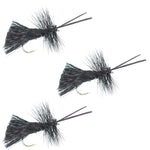 Three Goddard Caddis Black Dry Flies set, size 14 hooks, for trout fishing, designed by The Fly Fishing Place.