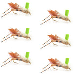 Set of six green top hopper foam body grasshopper dry flies for trout fishing, size 10 hooks by The Fly Fishing Place.