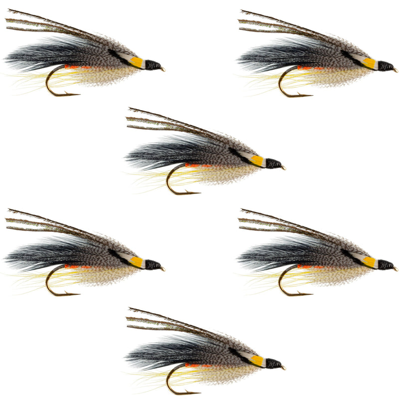 Set of six Gray Ghost Classic trout wet streamer flies in size 4 hooks, ideal for fly fishing and freshwater fishing.