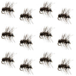 Set of 12 Griffiths Gnat midge trout dry flies, size 18, barbless fishing flies for trout fishing from The Fly Fishing Place.
