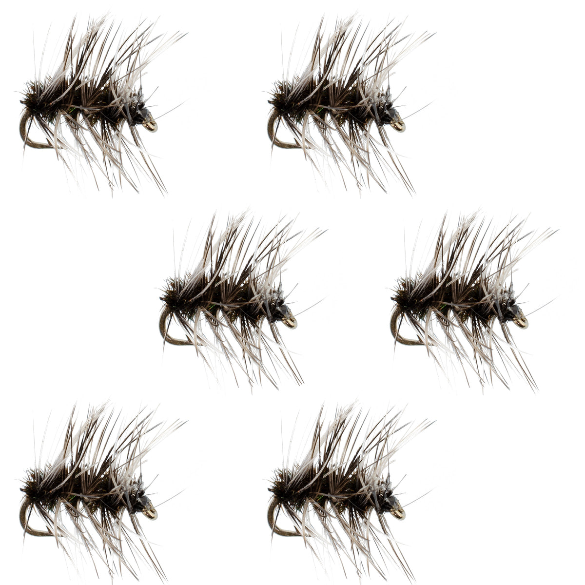 Set of six Griffiths Gnat Midge Trout Dry Flies in size 20, designed for effective trout fishing, by The Fly Fishing Place.