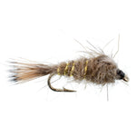 Set of six size 14 weighted gold ribbed Hares Ear Nymph trout wet flies for fly fishing.