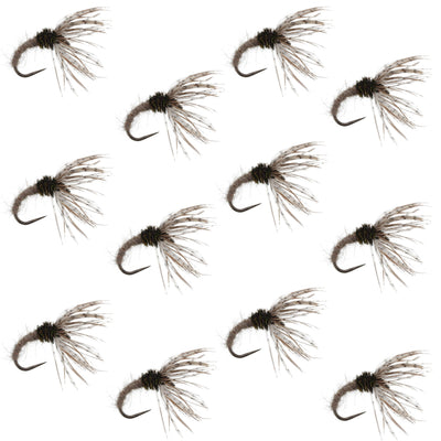 Hares Ear Sakasa Kebari tenkara fly set with 12 size 14 nymph flies for fly fishing, featuring natural hare's ear materials.