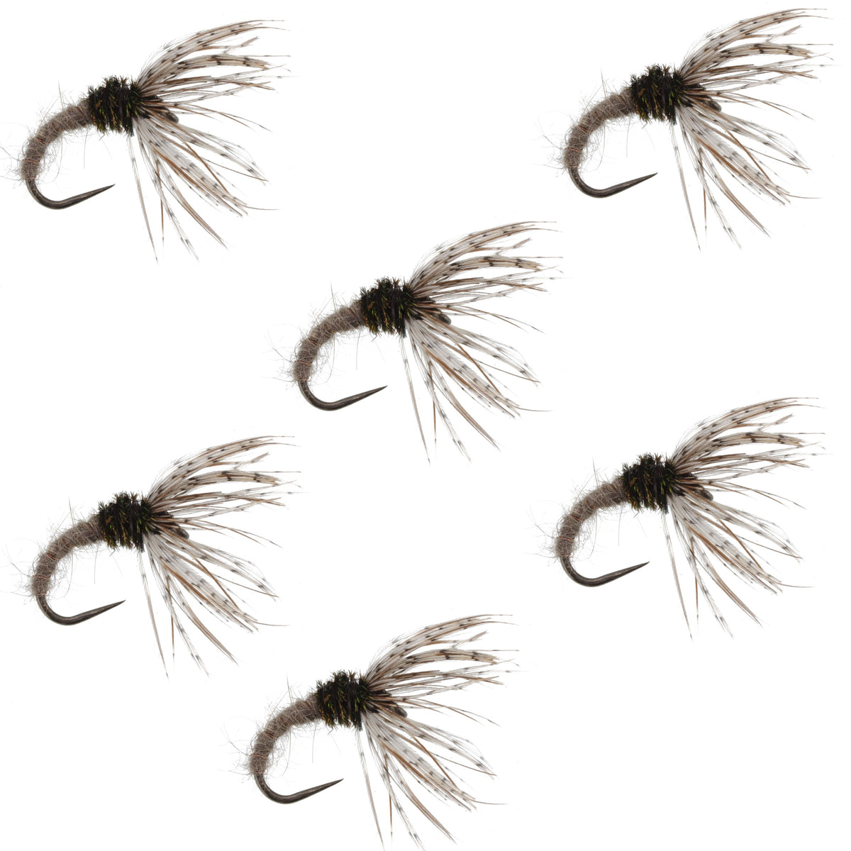 Six Hares Ear Sakasa Kebari Tenkara flies in size 12, featuring natural fur and feather details for fly fishing.