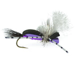 Set of four black and purple foam hippie stomper dry flies for fly fishing, size 10, by The Fly Fishing Place.
