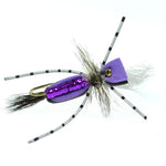 Black and purple foam grasshopper dry fly set, size 10, designed for fly fishing, featuring detailed terrestrial patterns.